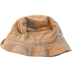Vintage Khaki Cotton Bucket Hat with Hidden Zipper Pocket Size 59